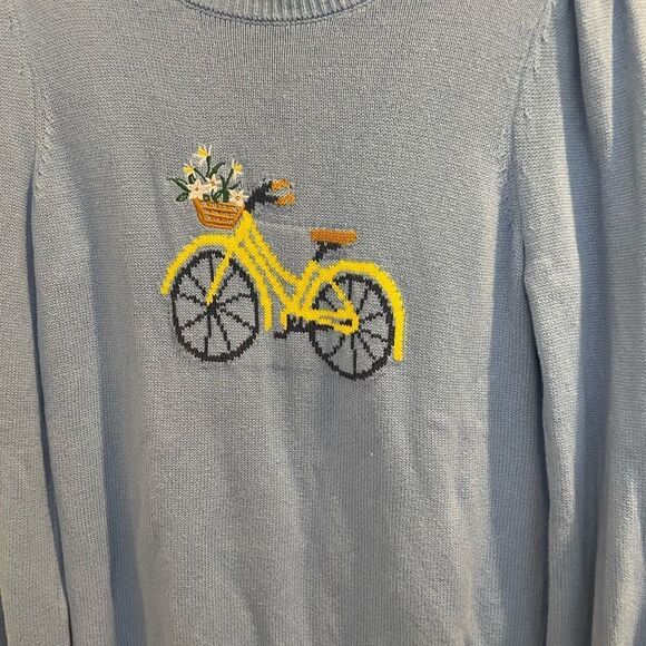LOFT Women’s Sky Blue Bicycle and Flowers Embroidered Long Sleeve Sweater M - Picture 3 of 11